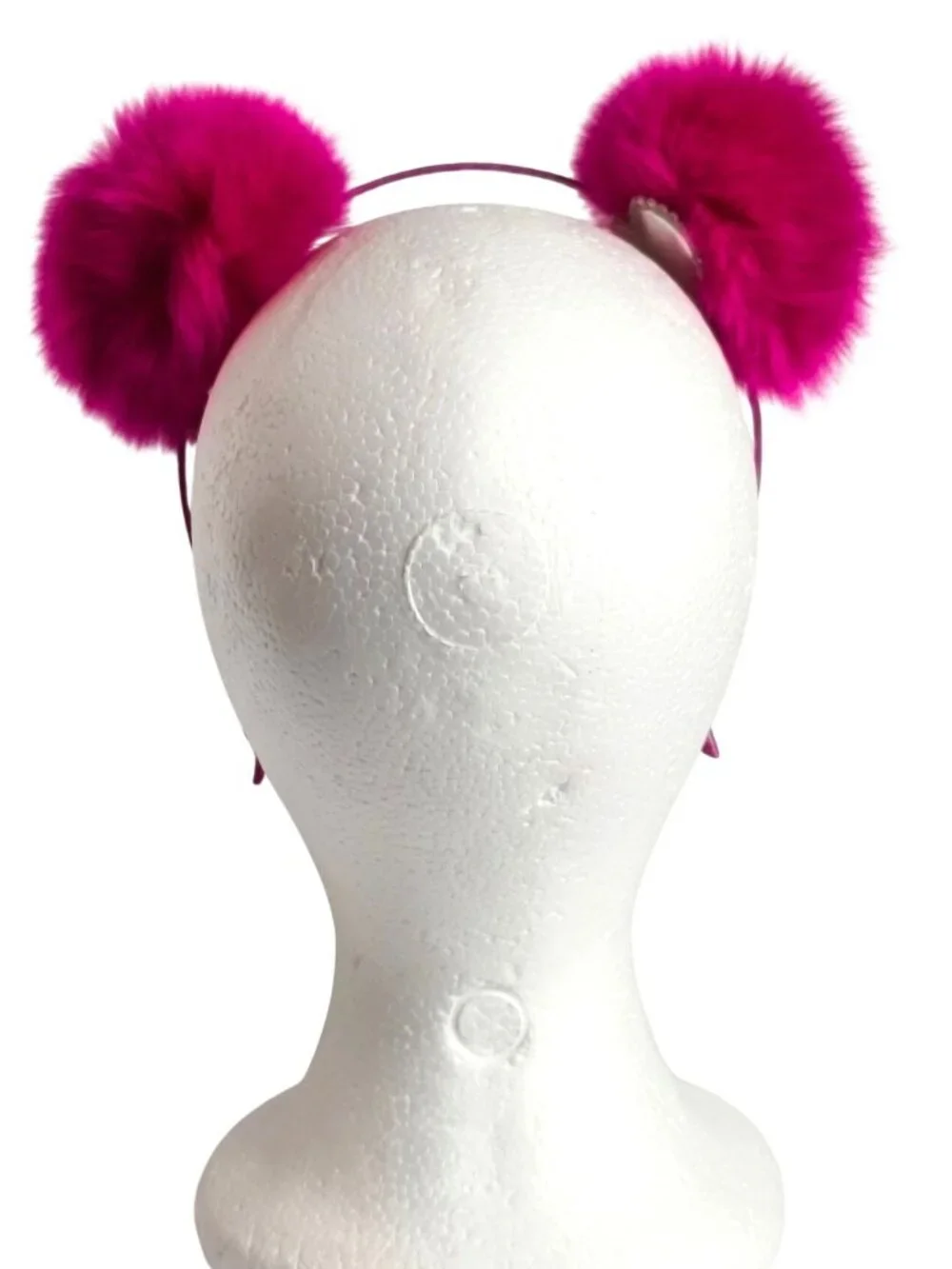 Girls Faux Fur Pom Pom Headband Fuchsia Pink Satin-Wrapped Band Fluffy Ears